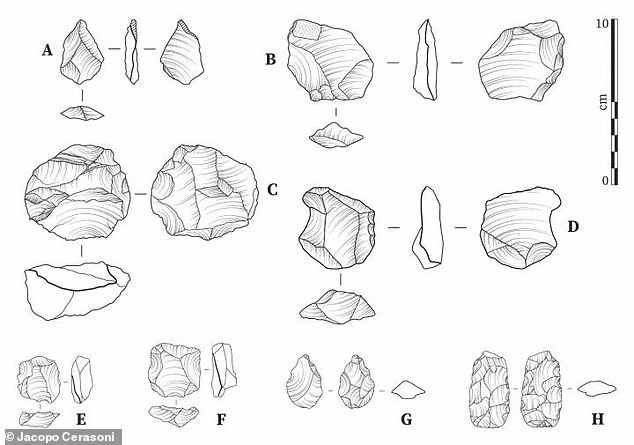 Archaeologists say their research supports the idea that - for most of the prehistoric ages of humankind - groups of humans were relatively isolated from one another.  These drawings show some of the tools used 11,000 years ago in West Africa that actually ended up being used elsewhere