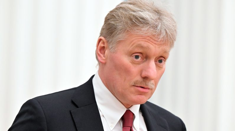 Kremlin spokesman Dmitry Peskov is seen at a press conference in Moscow, on Feb. 18.