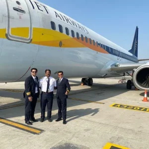 Crew after successfully operating Jet Airways test flight