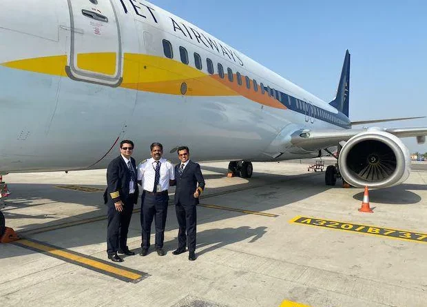 Crew after successfully operating Jet Airways test flight