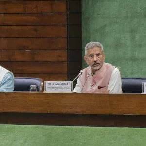 External Affairs Minister S Jaishankar with Union Ministers Pralhad Joshi and Parshottam Rupala during a meeting with Floor Leaders of political parties regarding present situation in Sri Lanka, in New Delhi (Photo: PTI)